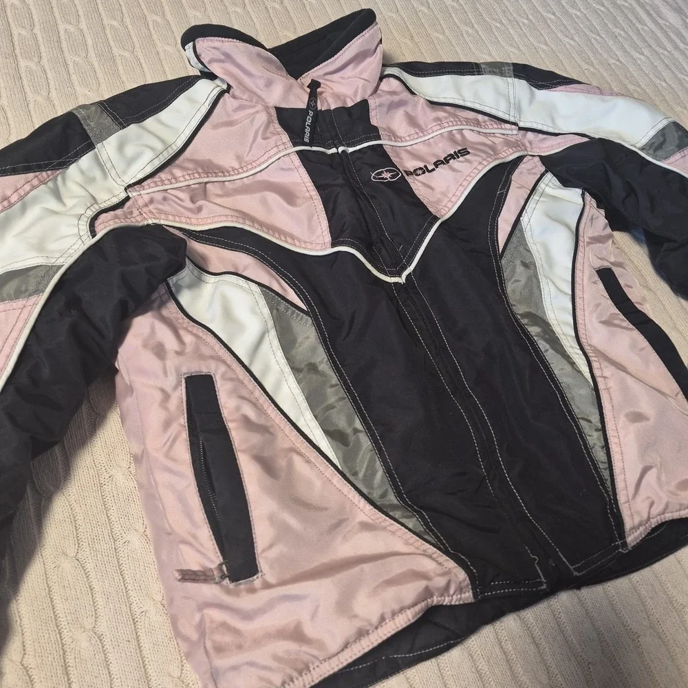 Polaris Snowmobile Jacket Girls Pink Black Colorblock Winter Racing Coat M
